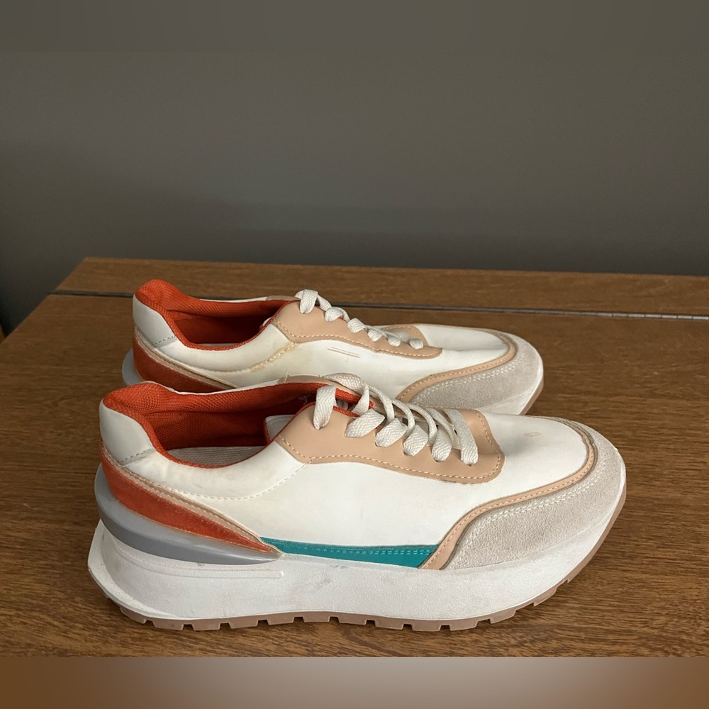 Qupid Women's Sneakers - White, Tan, and Orange